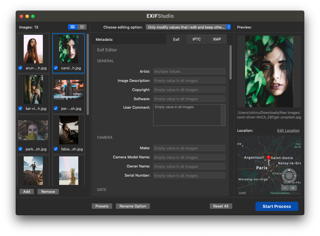 preview-selected-photos-mac-EXIF-Studio